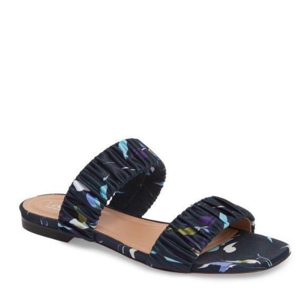 NEW Lewit Elena Satin Slide Sandal Navy Floral 10